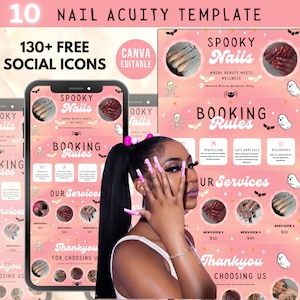 Acuity Scheduling Template, Halloween DIY Scheduling Template Nail Tech, Nail Tech Branding, Nail Tech Website, Canva Templates