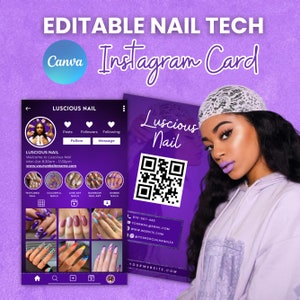 2024 Instagram Nail Visitenkarten, IG Nail Tech Visitenkarte, DIY bearbeitbare Visitenkartenvorlage, QR-Code Visitenkarte, Canva bearbeitbar