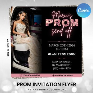 Prom Invitation, Prom Send Off Flyer, Prom Invitation Flyer, Prom Flyer, Prom Celebration Template, Prom Party Invite Instant Canva Template