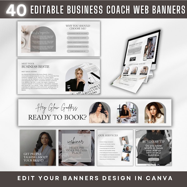 Business Coach Website Banner, Coach website Template, Website Banners, Website Design, Canva Website Template Coach