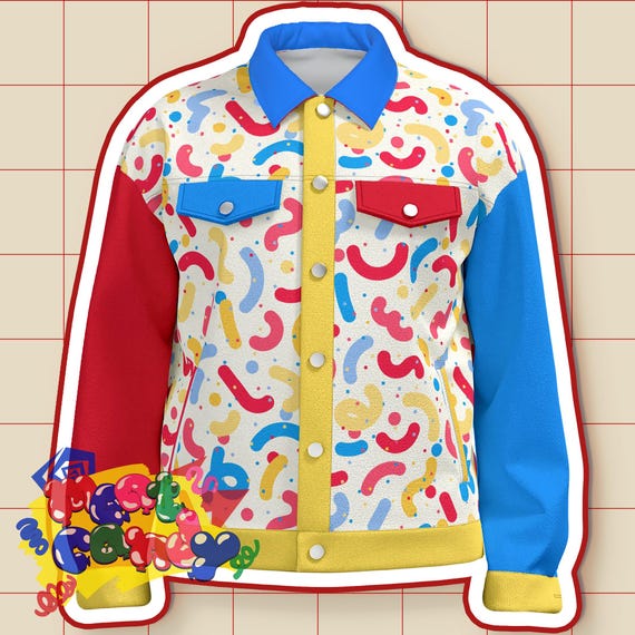 Clowncore Primary Colors Confetti Cotton Canvas Jacket Colorful Bright Memphis Pattern Stripes Casual Plus Size Kidcore Aesthetic Clothes Etsy UK