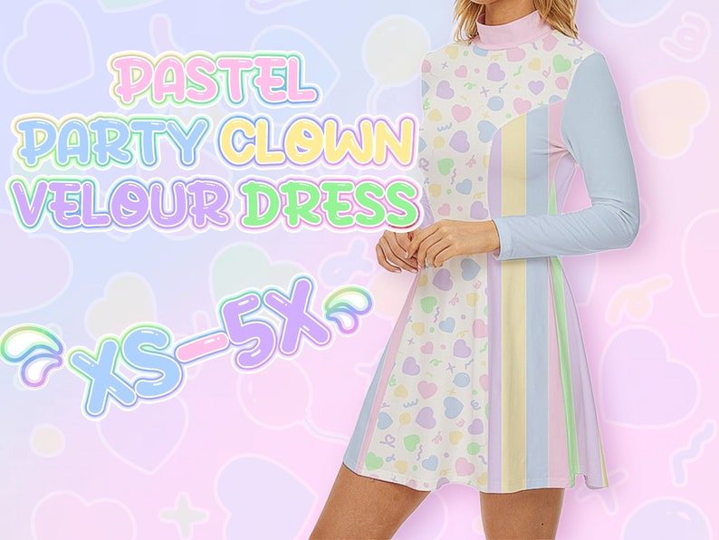 Fairy Kei Clowncore Dress Pastel Party Clown Soft Velour Long Sleeve Spank Kei Winter Dress image 1