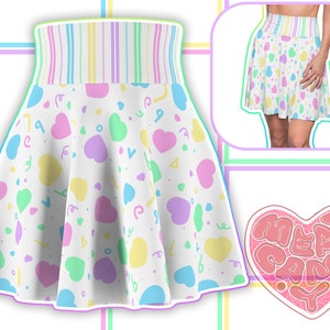 Pop Kei Bright Heart Confetti Skater Skirt - Fairy Kei White Rainbow Clothing