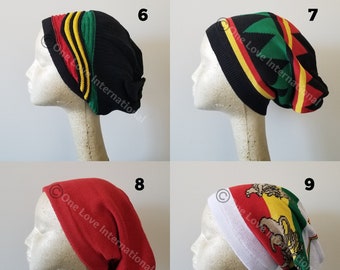 Rasta Crochet Slouchy Hat, Bob Marley Reggae Color Beanie Tam, Jamaican Rastafari Dreadlock Crown Hats for Dreads,Loc Knit Hat for Men,Women