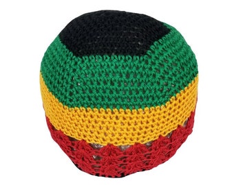 Rasta Crochet Kuffi Hat, Bob Marley Reggae Color Beanie Tam, Jamaican Rastafari Dreadlock Crown Hats for Dreads,Loc Knit Hat for Men,Women