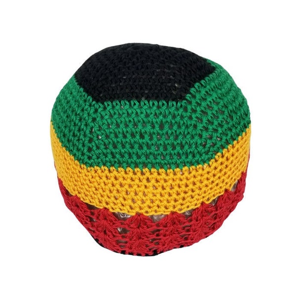 Rasta Crochet Kuffi Hat, Bob Marley Reggae Color Beanie Tam, Jamaican Rastafari Dreadlock Crown Hats for Dreads,Loc Knit Hat for Men,Women