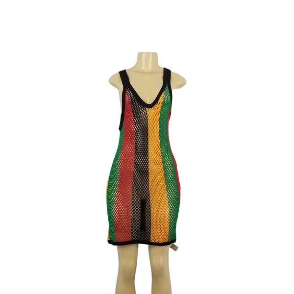 Bob Marley Fishnet Swimsuit Cover Up Dresses-Tops-Short Sets, Reggae-Rasta-Jamaica-Africa-Afrocentric Mesh Bathing Suit Beach Cover Ups