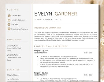 Plantilla de CV de 2 páginas, Plantilla de CV minimalista Word, Plantilla de CV moderna, Diseño de CV, Plantilla de CV, Bonita plantilla de CV