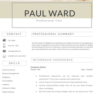 Entry Level Resume Template for Word, New Grad Resume, CV Resume Template, Modern Resume Template Word, Simple CV Template