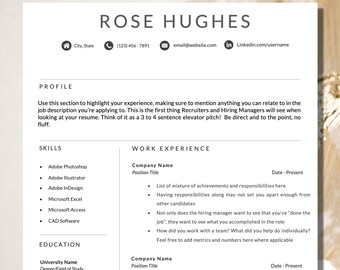 Plantilla de CV para Word, Plantilla de CV, Plantilla de CV profesional, Plantilla de CV moderna de Word, Plantilla de CV simple, Plantilla de CV de 1 página