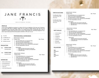 Plantilla de currículum de enfermería de 2 páginas, plantilla de currículum de enfermera Currículum médico de Word, enfermera registrada, diseño de currículum de RN, currículum vitae de doctor, palabra de plantilla de enfermera