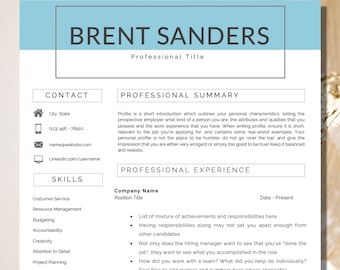 Plantilla de CV para Word, Plantilla de CV, Plantilla de CV profesional, Plantilla de CV moderna de Word, Plantilla de CV simple, Plantilla de CV de 1 página