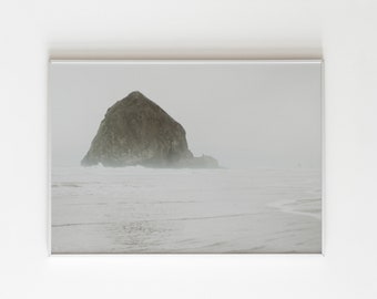 Oregon Coast - Cannon Beach Haystack Rock - Foggy - Digital Download Photo Print - Light & Neutral