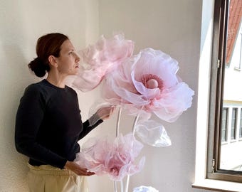 Giant Organza Rose Floor Decor, Photo Booth Prop