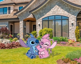 Stitch and Angel Hug Valentine's Day cutout and yard sign