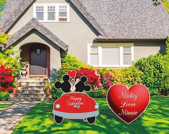 Mickey and Minnie Car Valentine's Day cutout and yard sign