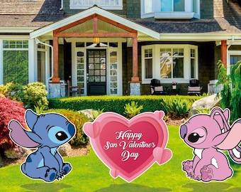 Stitch and Angel Hug Valentine's Day cutout and yard sign