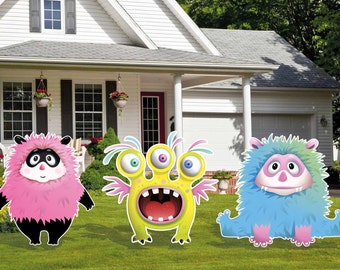 Friendly Monsters birthday party cutouts and yard signs