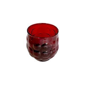 Vintage Deep Ruby Red Lowball BUBBLE GLASS Cocktail Old Fashioned