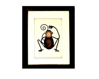 Vintage ‘Wire and Stone MONKEY’ Wall Artwork Vitreography - 3D Glass by Jean-Pierre Weill