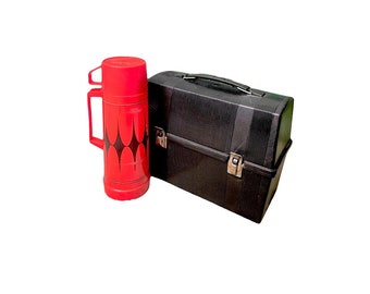 Boîte à lunch noire vintage ALADDIN Work avec thermos - Chemin de fer, Construction