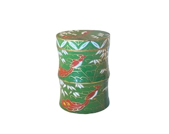 Miniatur Grüner Chinesischer CLOISONNÉ Emaille Halter mit PHÖNIX VOGEL Design