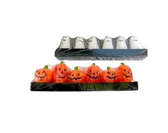 Set of 2 Miniature Votive HALLOWEEN Themed Ghost and Quirky Pumpkin Candles