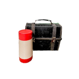 Vintage Black ALADDIN Work Lunch Box w/ Wide Mouth Hy-Lo Thermos