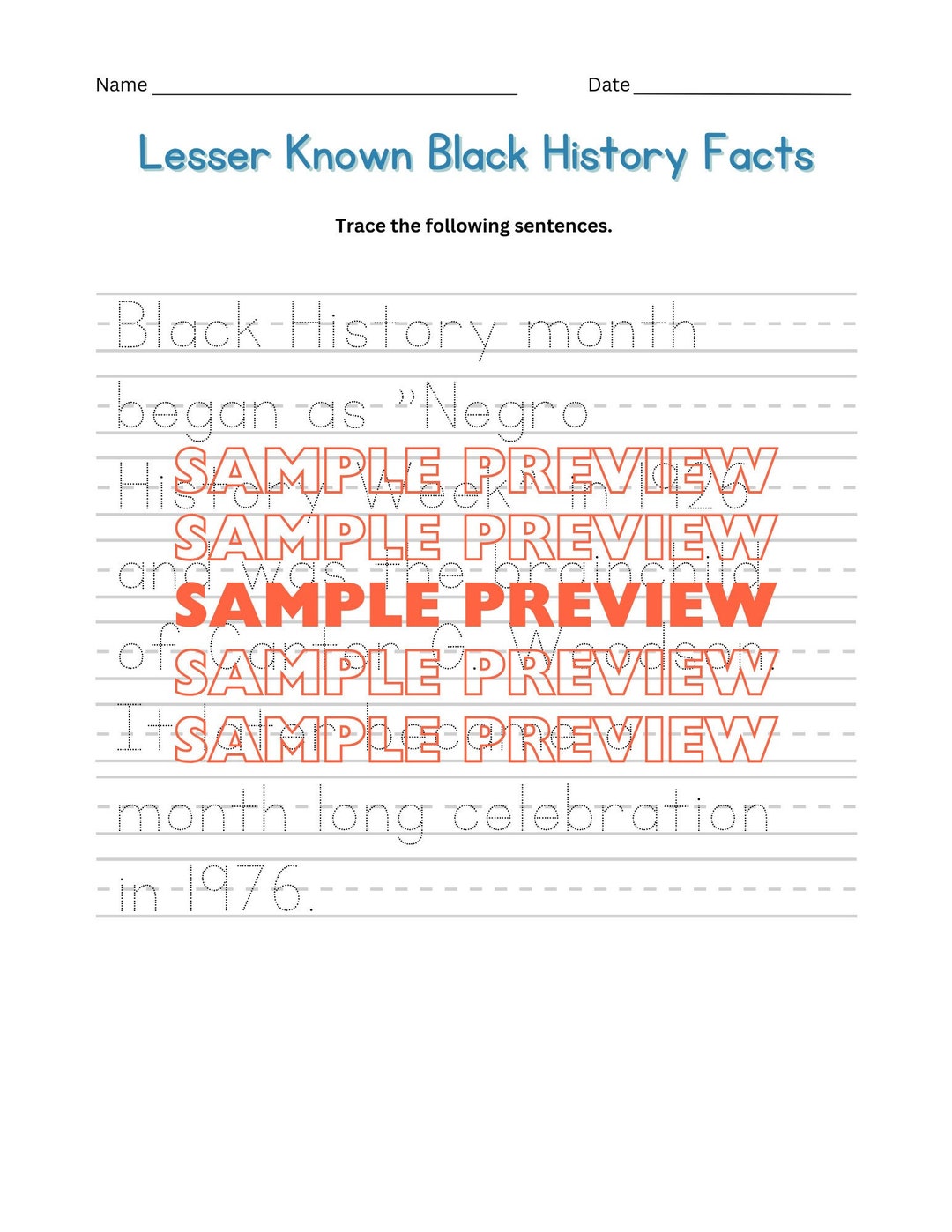 Lesser Known Black History Facts Copy Work Bundle for Black History