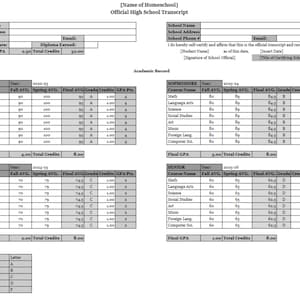 Plantilla editable de expediente académico de secundaria con calculadora de GPA