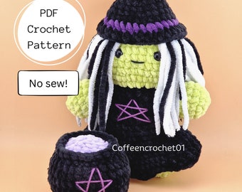 No Sew Willow the Witch Crochet Pattern amigurumi pattern halloween pattern crochet scary cute crochet beginner crochet tutorial spooky