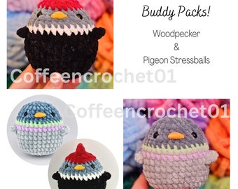 Buddy Pack Woodpecker & Pigeon Bird Crochet Pattern amigurumi pattern crochet pattern cute crochet beginner