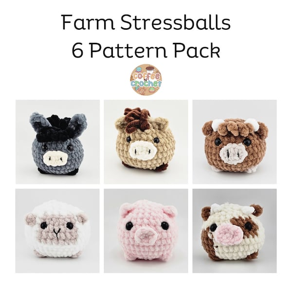 6 Bauernhof Muster Pack Stressbälle Häkelanleitung Amigurumi-Muster Enten-Muster Entenmuster Häkelanleitung niedliches Anfänger-Tutorial