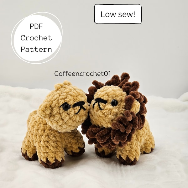 Lion and Lioness Low Sew Crochet Pattern amigurumi pattern pattern zoo crochet pattern cute crochet beginner crochet tutorial animal