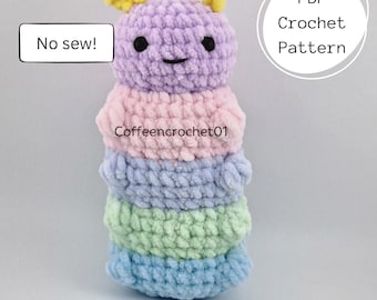 No Sew Chomp the Chonky Caterpillar Crochet Pattern amigurumi pattern stressball pattern crochet pattern cute crochet beginner no sew