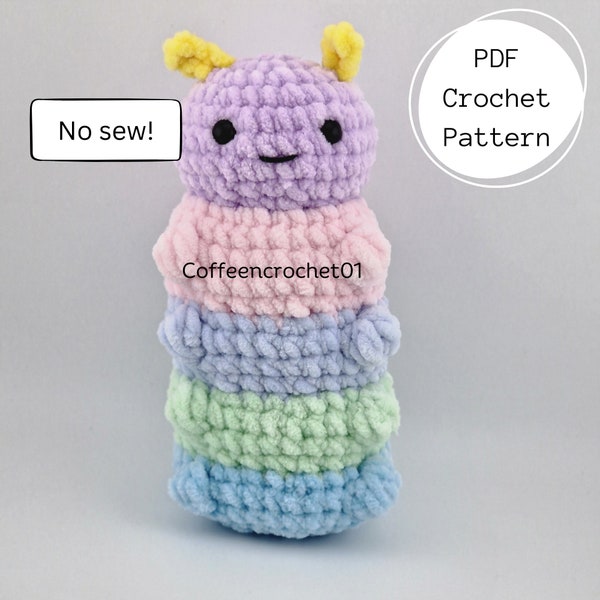 No Sew Chomp the Chonky Caterpillar Crochet Pattern amigurumi pattern stressball pattern crochet pattern cute crochet beginner no sew