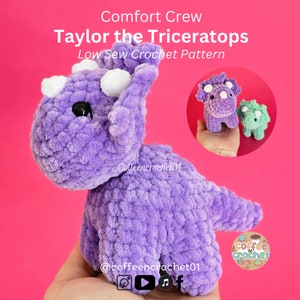 Mum/ Dad Dinosaur Triceratops Crochet Pattern - Low Sew Amigurumi Crochet Patterns - Triceratops Dinosaur Crochet Patterns Taylor