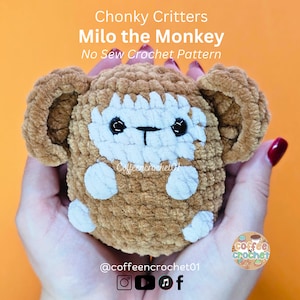 No Sew Milo the Monkey Animal Crochet Pattern amigurumi pattern monkey pattern crochet pattern cute crochet beginner tutorial