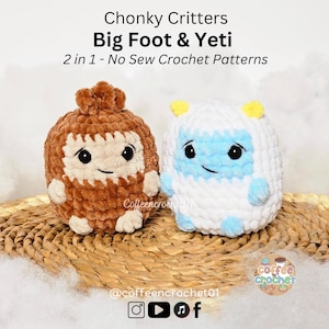 2 in 1 Yeti Big Foot Christmas Chonky Critters Crochet Pattern Bundle Yeti and Big Foot Crochet Patterns Beginner Friendly