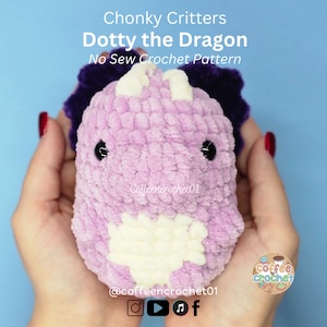 Patrón de ganchillo de dragón, patrón amigurumi, tutorial de crochet para principiantes, fantasía de Halloween, Dotty