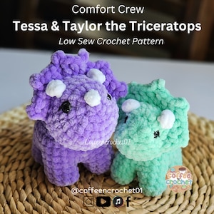 2-in-1 Dinosaur Triceratops Crochet Pattern Bundle - Low Sew Amigurumi Crochet Patterns - Triceratops Dinosaur Crochet Patterns