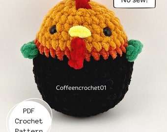 No Sew Rooster Bird Stressball Crochet Pattern amigurumi pattern Rooster pattern crochet pattern cute beginner market