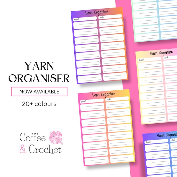 Yarn organisation chart, yarn tags, yarn organisation, yarn labels, crochet printable, yarn printable