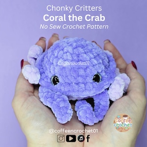 No Sew Coral the Crab Crochet Pattern amigurumi pattern crab sea mammal pattern crochet pattern cute crochet beginner