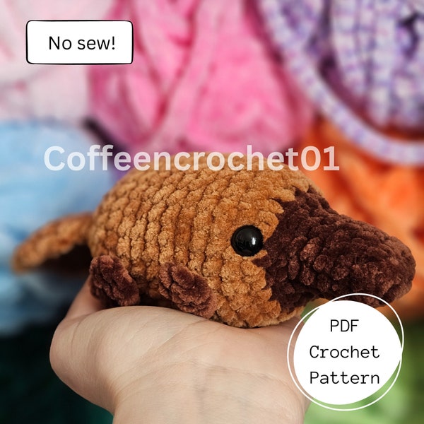 No Sew Poppy the Platypus and hat Animal Stressball Crochet Pattern amigurumi pattern manatee mamal pattern crochet cute crochet beginner