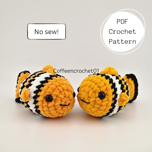 No Sew Clownfish Crochet Pattern amigurumi pattern fish stressball pattern crochet pattern cute crochet beginner crochet tutorial