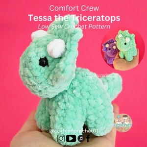 Baby Triceratops Dinosaur Crochet Pattern Bundle - Low Sew Amigurumi Crochet Patterns - Triceratops Dinosaur Crochet Patterns Tessa