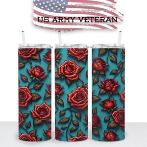 Red Roses Teal Background 20oz Tumbler Sublimation Wrap, Straight Tumbler Wrap, High Resolution PNG, Instant Download, 300 DPI Image