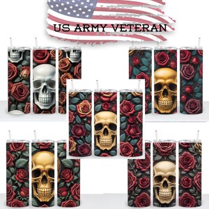 5 Images, Skull & Rose Tumbler Wrap, 20oz Skinny Tumbler, Print, Sublimation, Straight Image, Waterslide, PNG Download