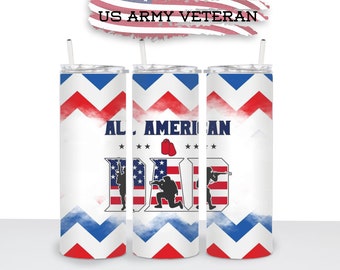 All American Dad, Military Tumbler Wrap Image, 20 oz Skinny Tumbler, Print, Sublimation, Straight Image, Waterslide, PNG Download